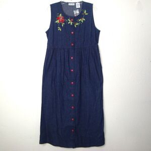NWOT BLAIR Christmas Embroidered Denim Tie Back Jumper Dress Size SML